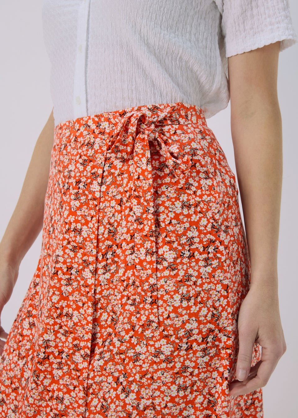 Orange Ditsy Print Jersey Mini Wrap Skirt