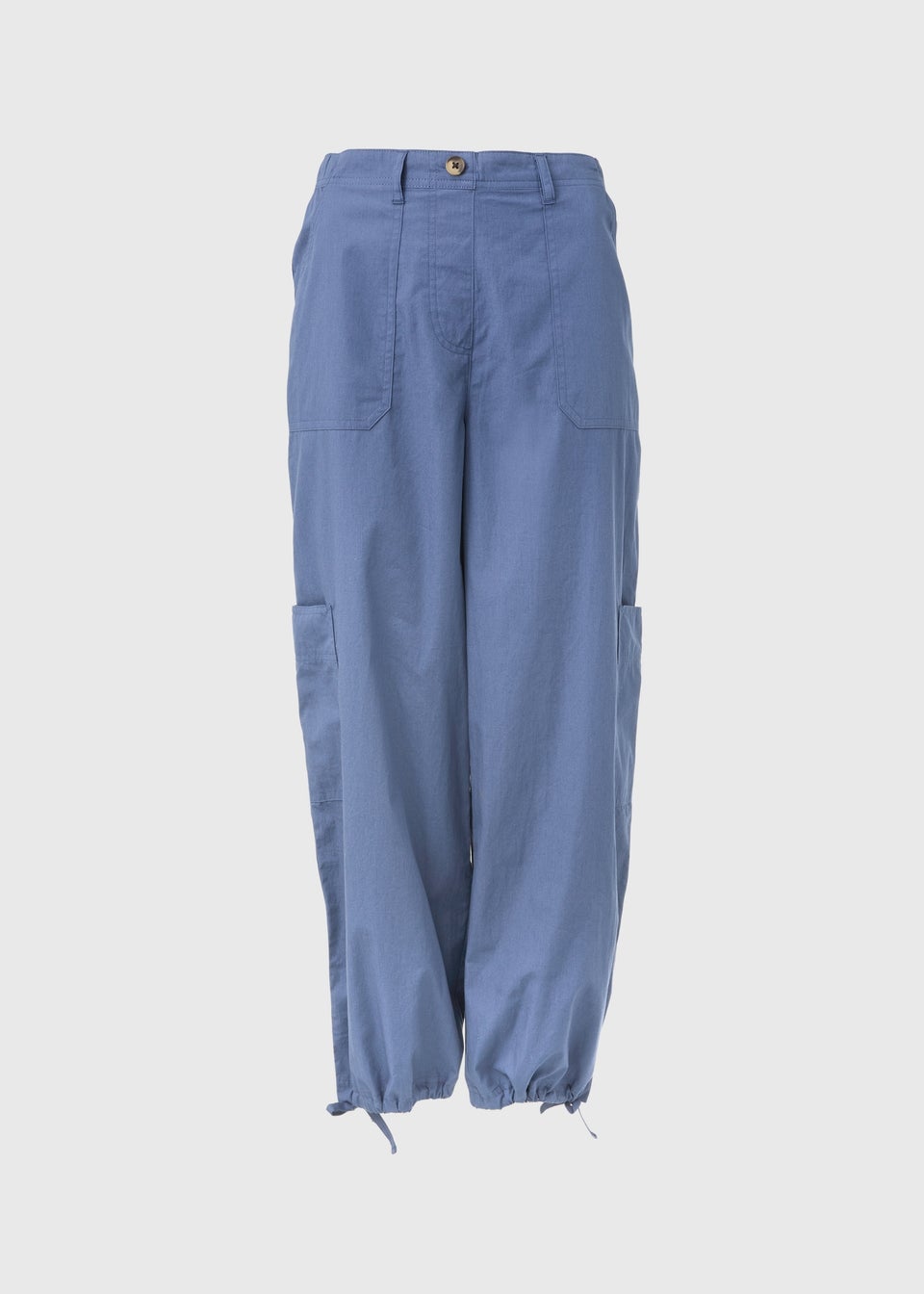 Blue Cotton Crop Trousers