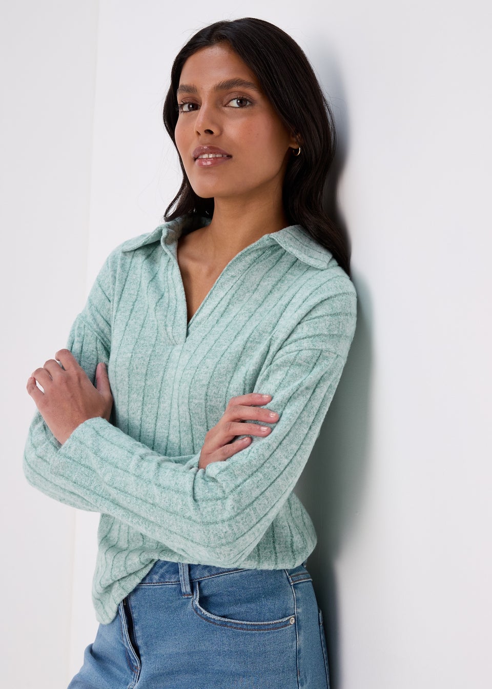 Turquoise Soft Touch Ribbed Polo Shirt Matalan