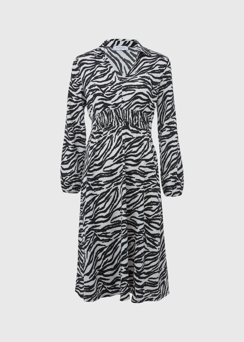 Papaya Petite Black Zebra Print Long Sleeve Crinkle Midi Dress