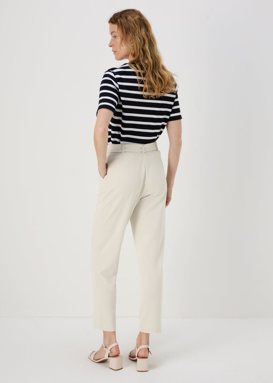 Et Vous Cream Belted Ponte Tapered Trousers