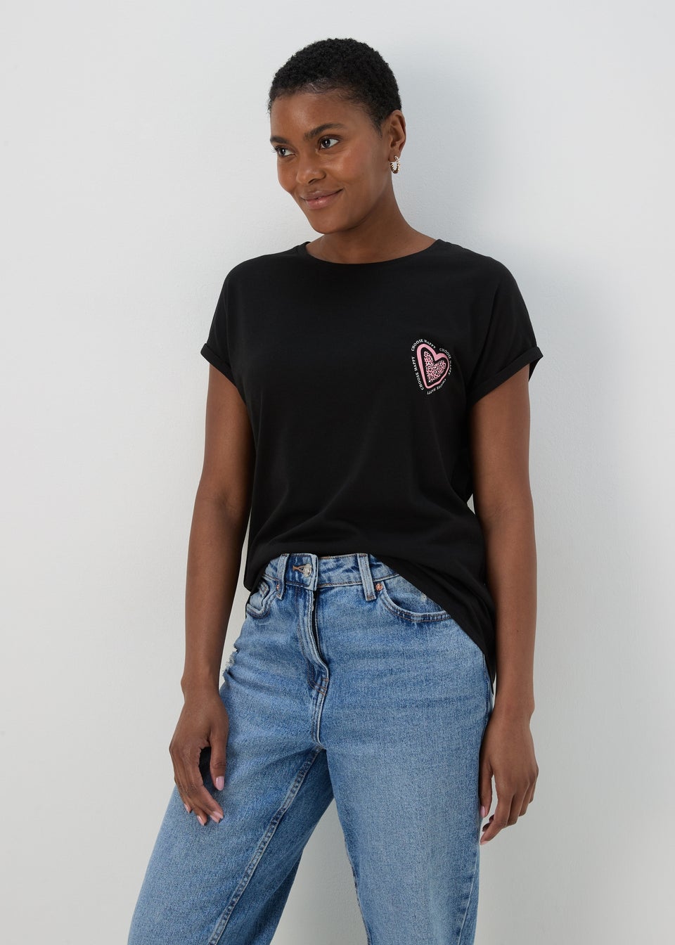 Black Heart Slogan T Shirt Matalan