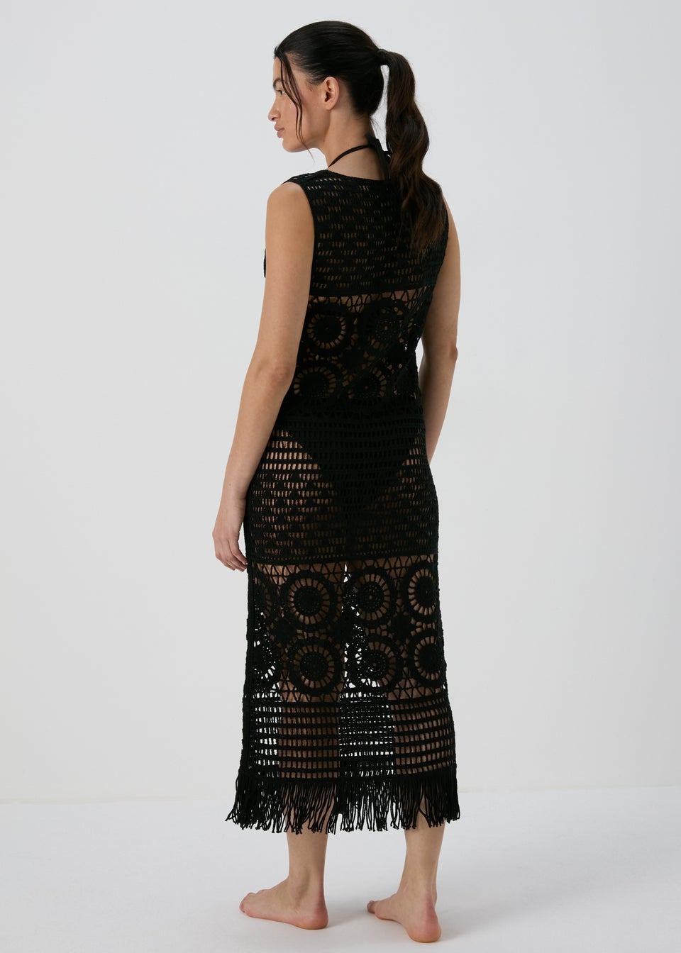 Black Crochet Midi Dress