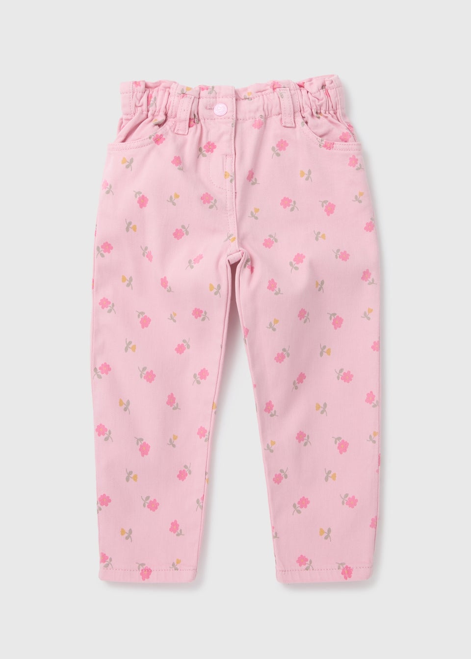 Girls Pink Flower Printed Jeans (1-7yrs)