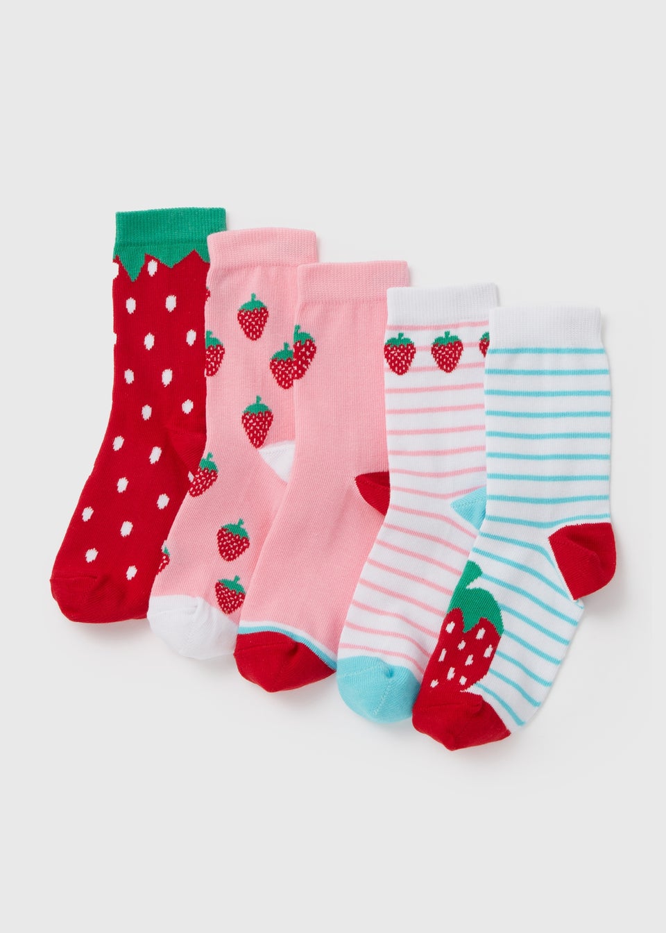 5 Pack Girls Red Strawberry Socks (Younger 6 - Older 5.5)