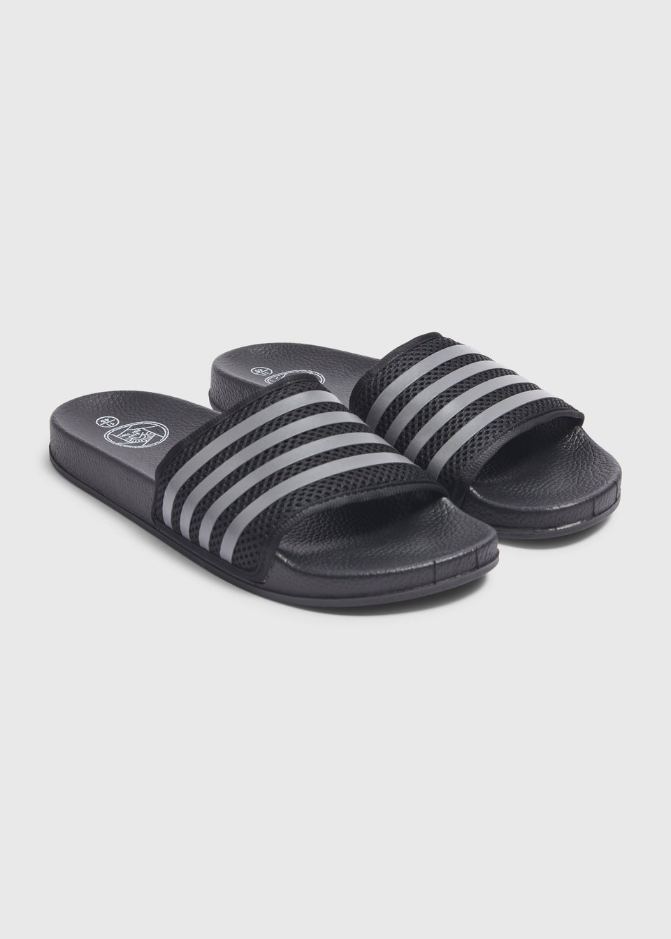 Black Mesh Stripe Comfort Sliders
