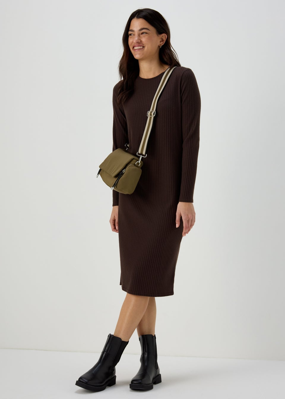 Chocolate Ribbed Midi Dress