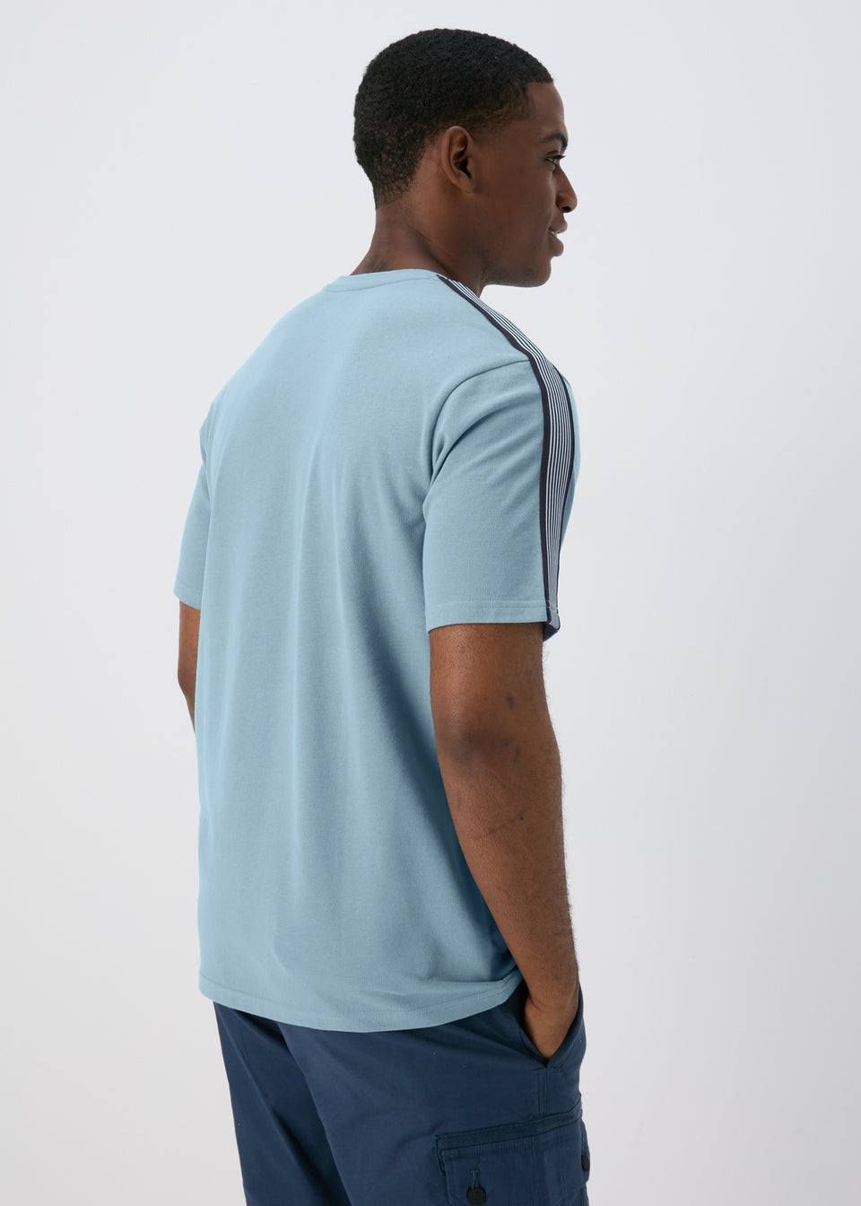 Blue Shoulder Panel Pique T-Shirt
