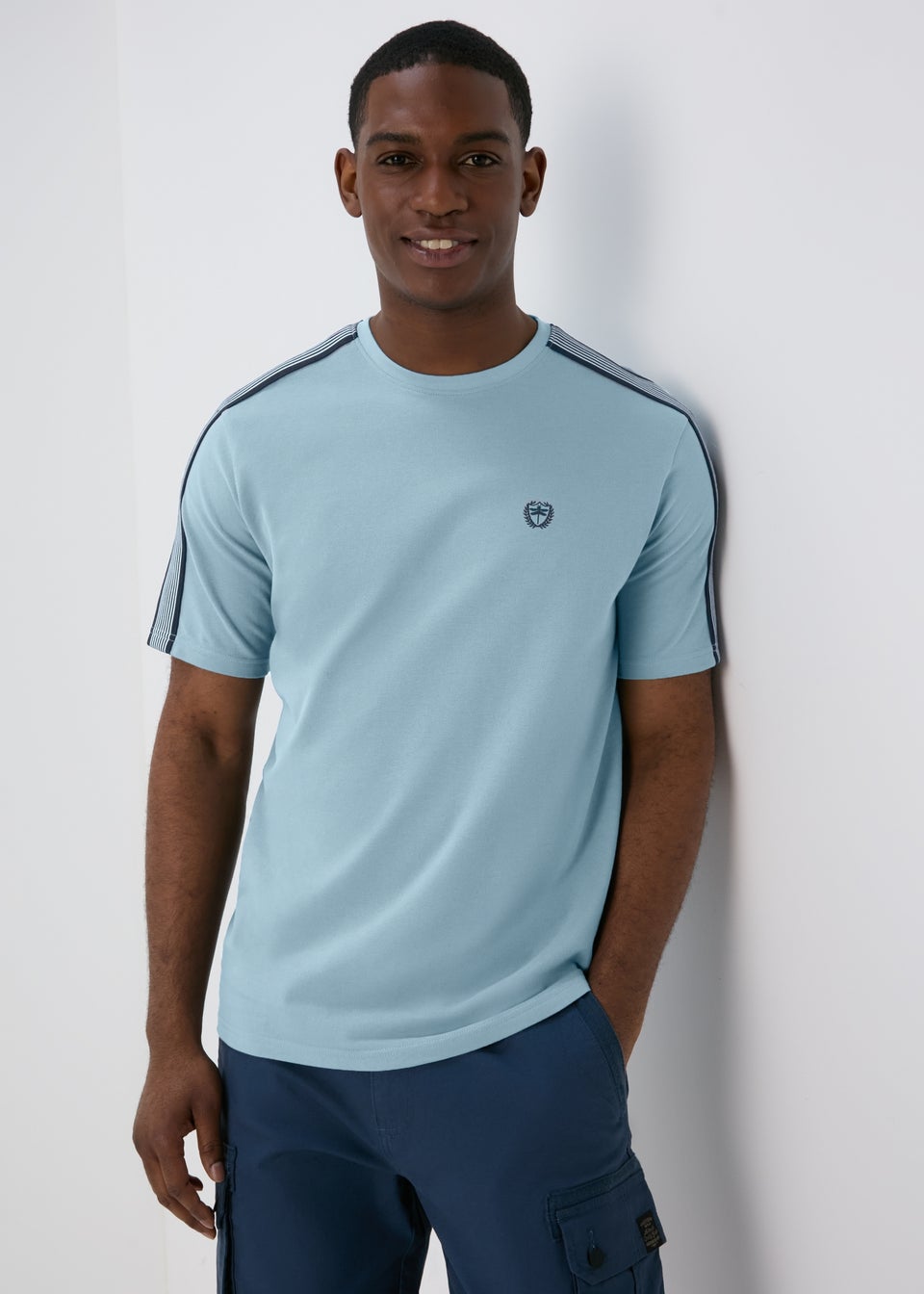 Blue Shoulder Panel Pique T-Shirt