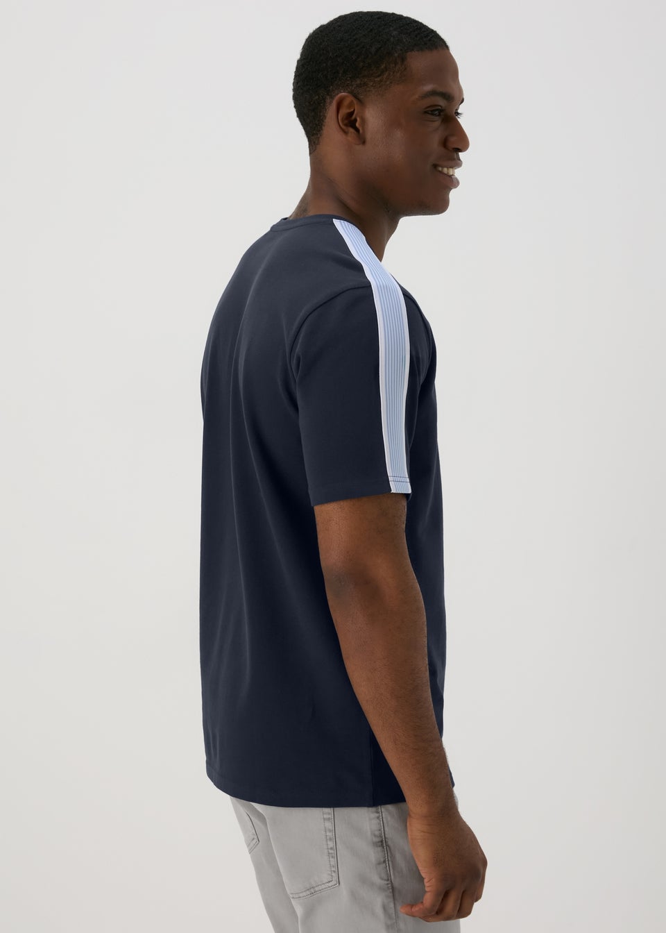 Navy Shoulder Panel Pique T-Shirt