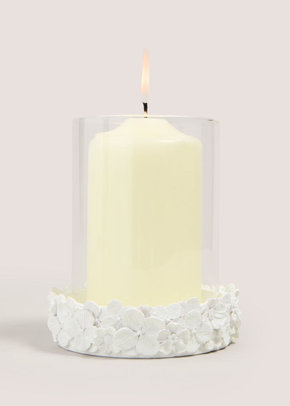 White Floral Hurricane Candle Holder (15.5cm x 11cm x 11cm)