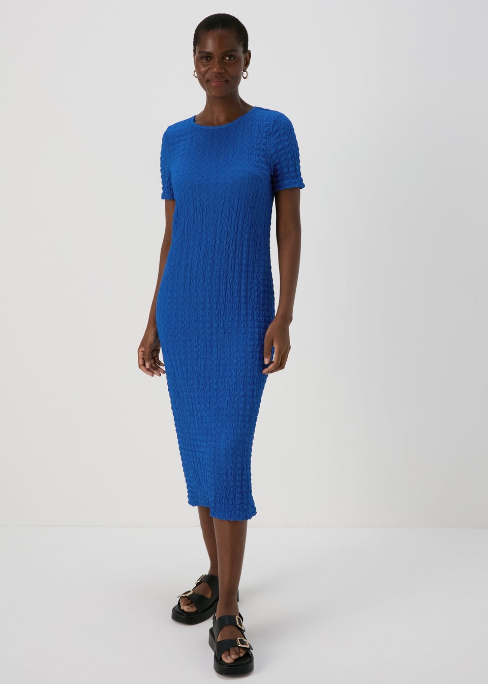 Blue Textured Midi Dress