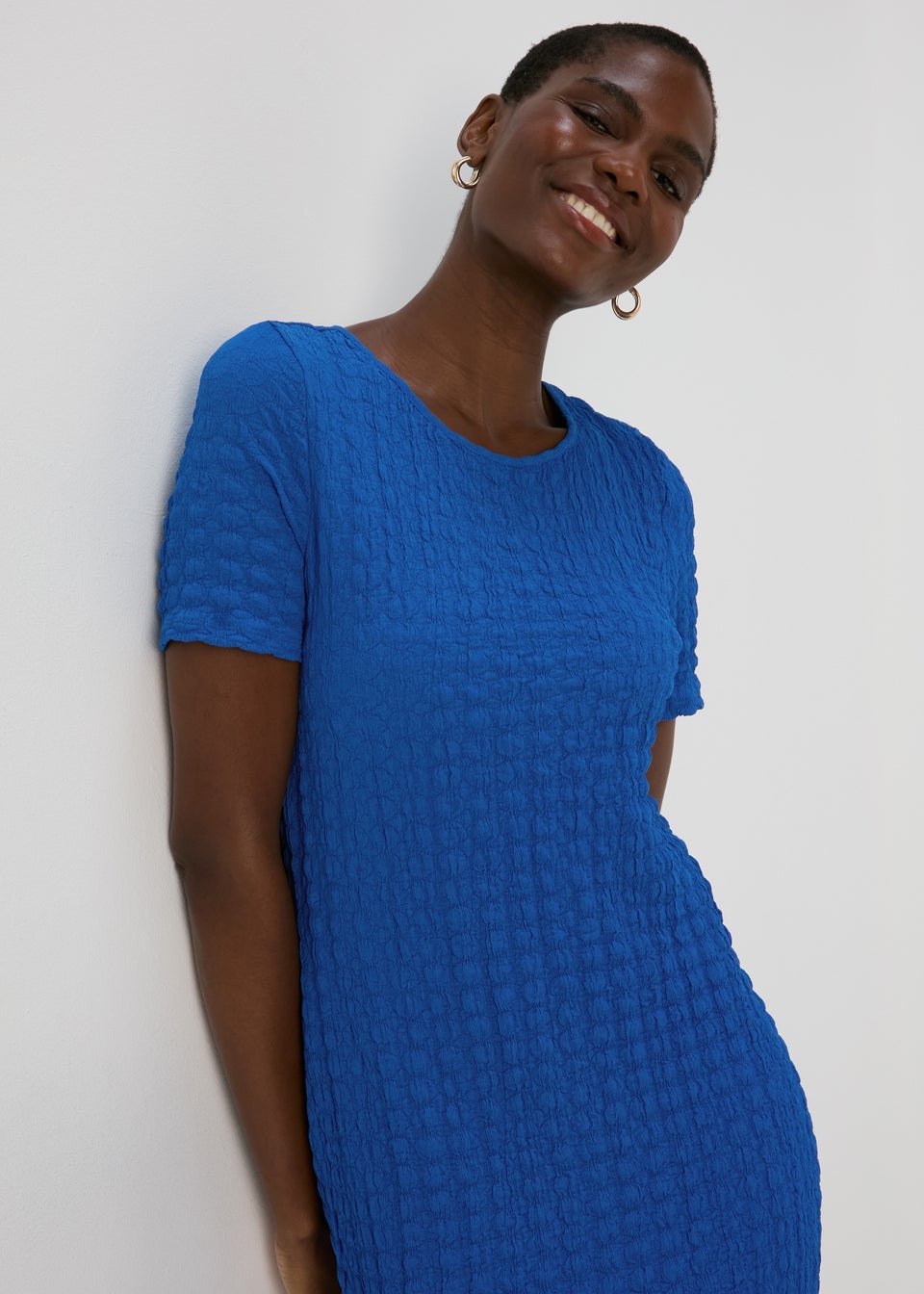 Blue Textured Midi Dress