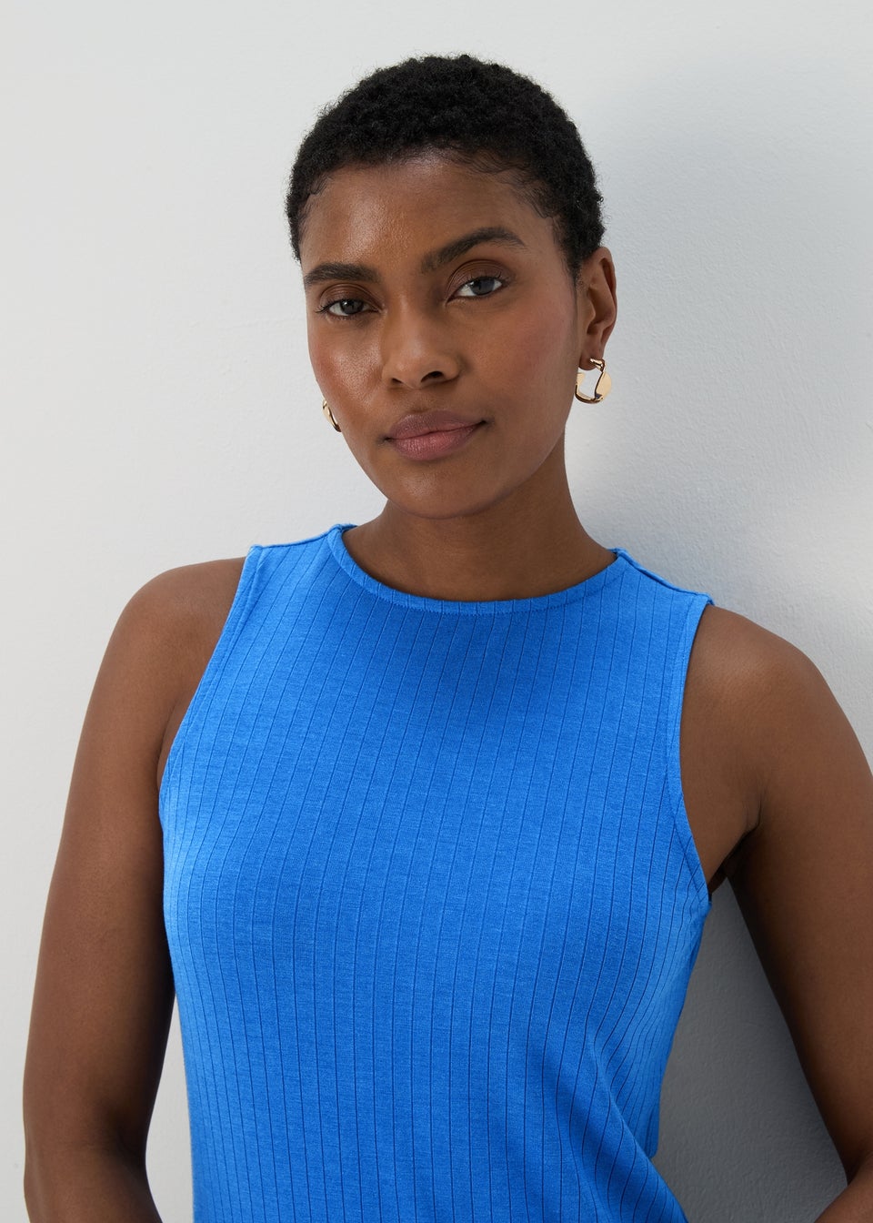 Blue Ribbed Mini Racer Dress