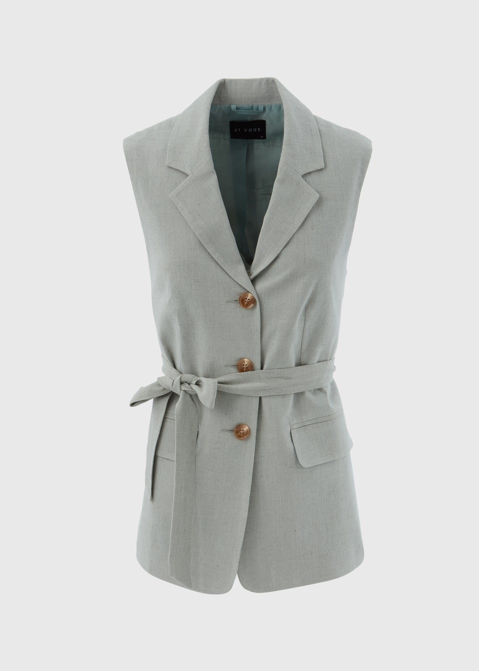 Sage Green Belted Linen Waistcoat