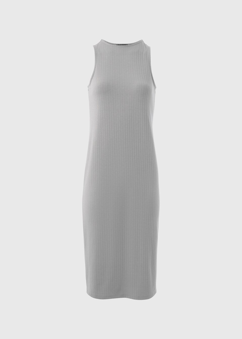 Grey Ribbed Racer Midi Dress