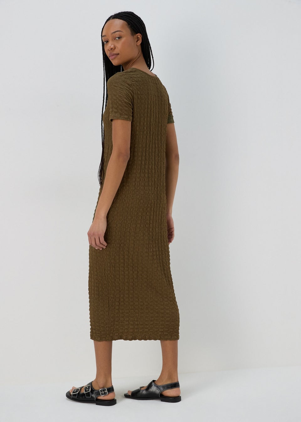 Khaki Hyper Texture Midi Dress