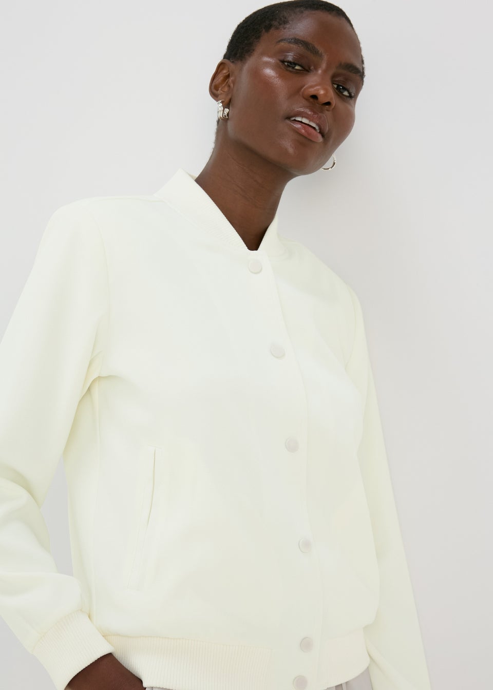Ivory Crepe Bomber Jacket