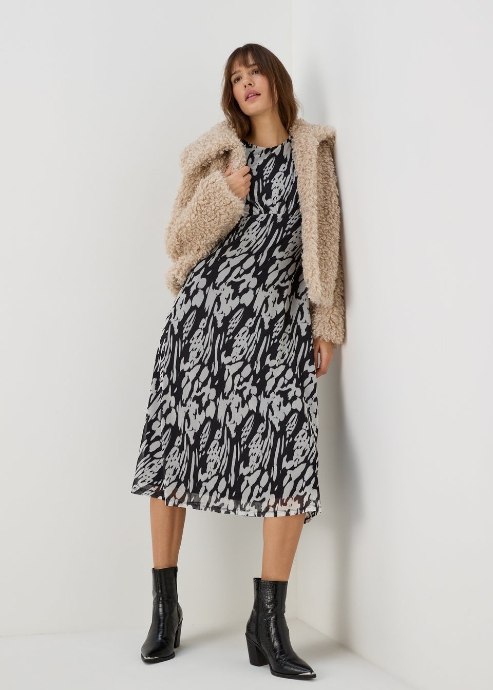 Et Vous Black & White Mesh Midi Dress