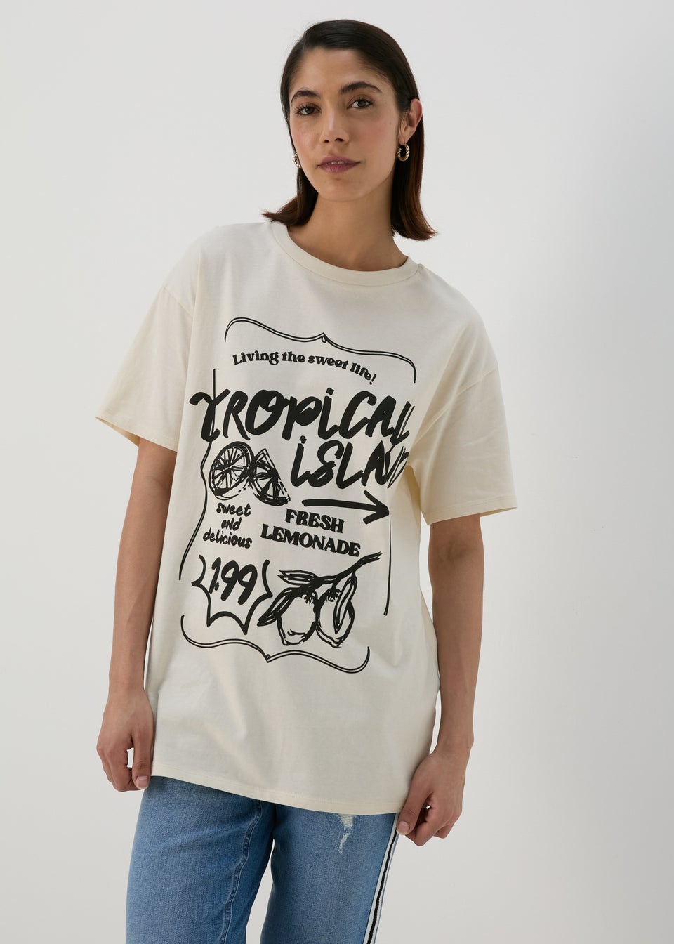 Cream Tropical Island Oversized T-Shirt