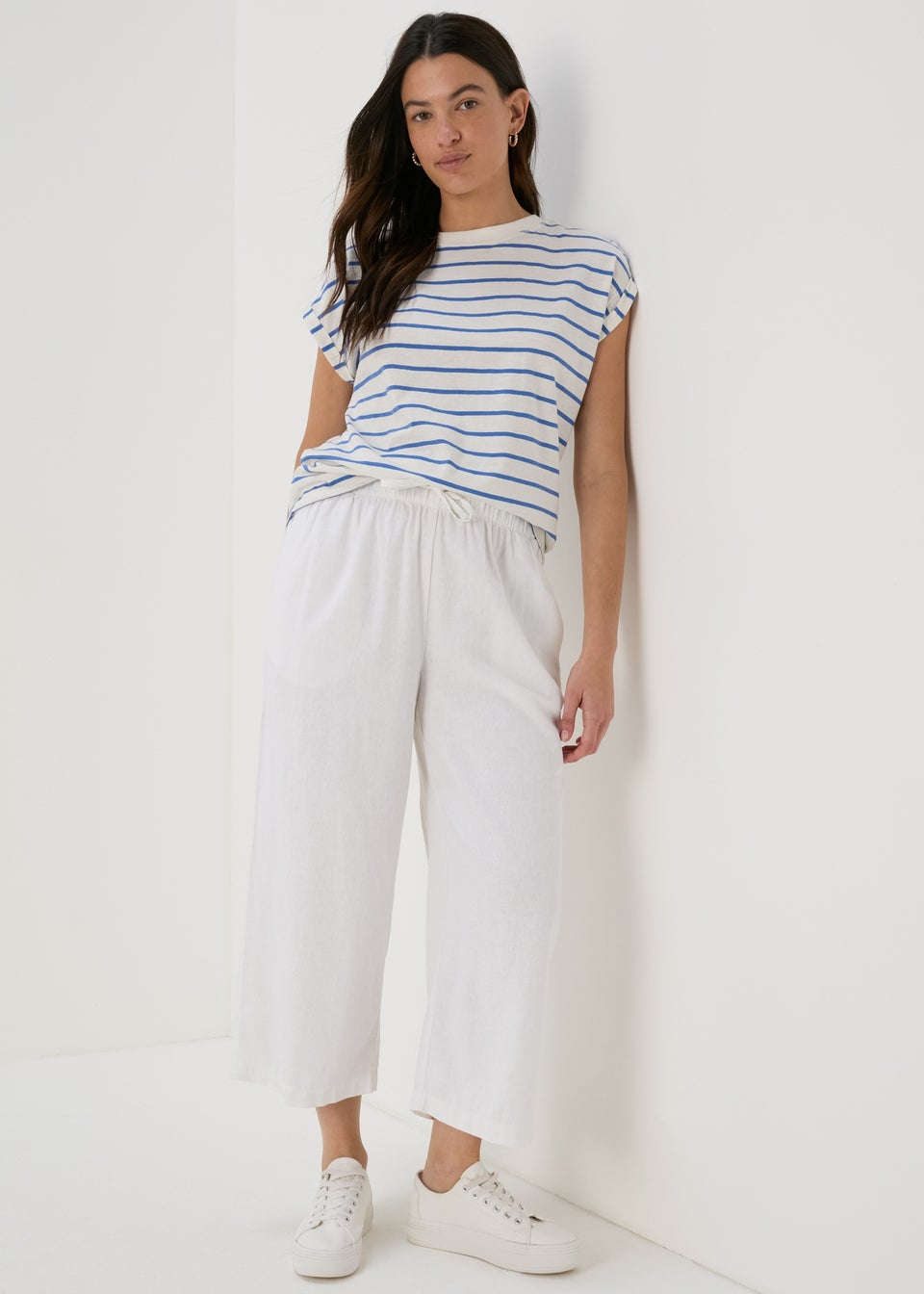 Cream & Blue Stripe Relaxed Fit T-Shirt