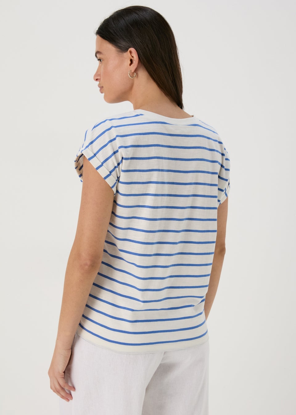 Cream & Blue Stripe Relaxed Fit T-Shirt