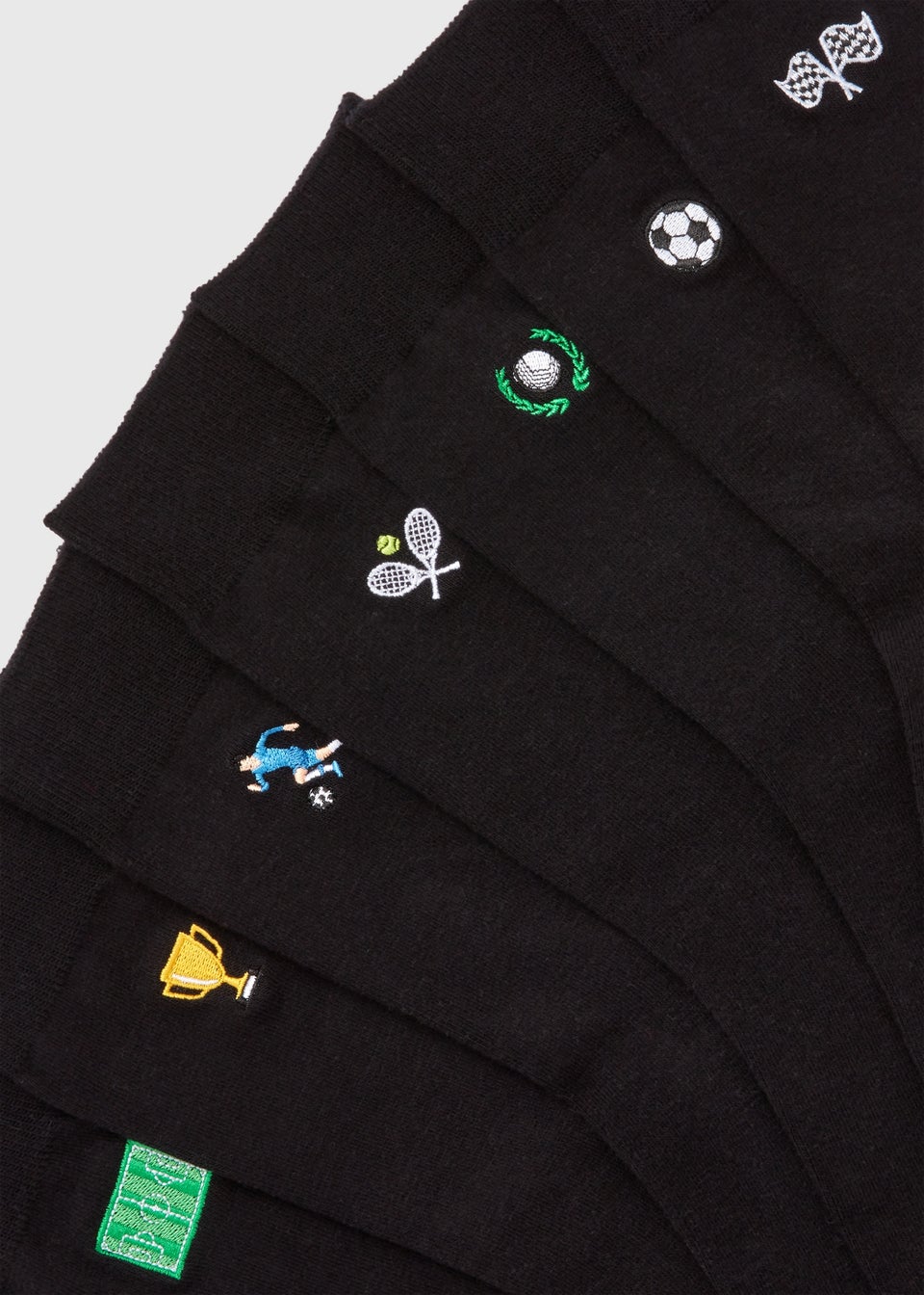 7 Pack Black Embroidery Sports Socks