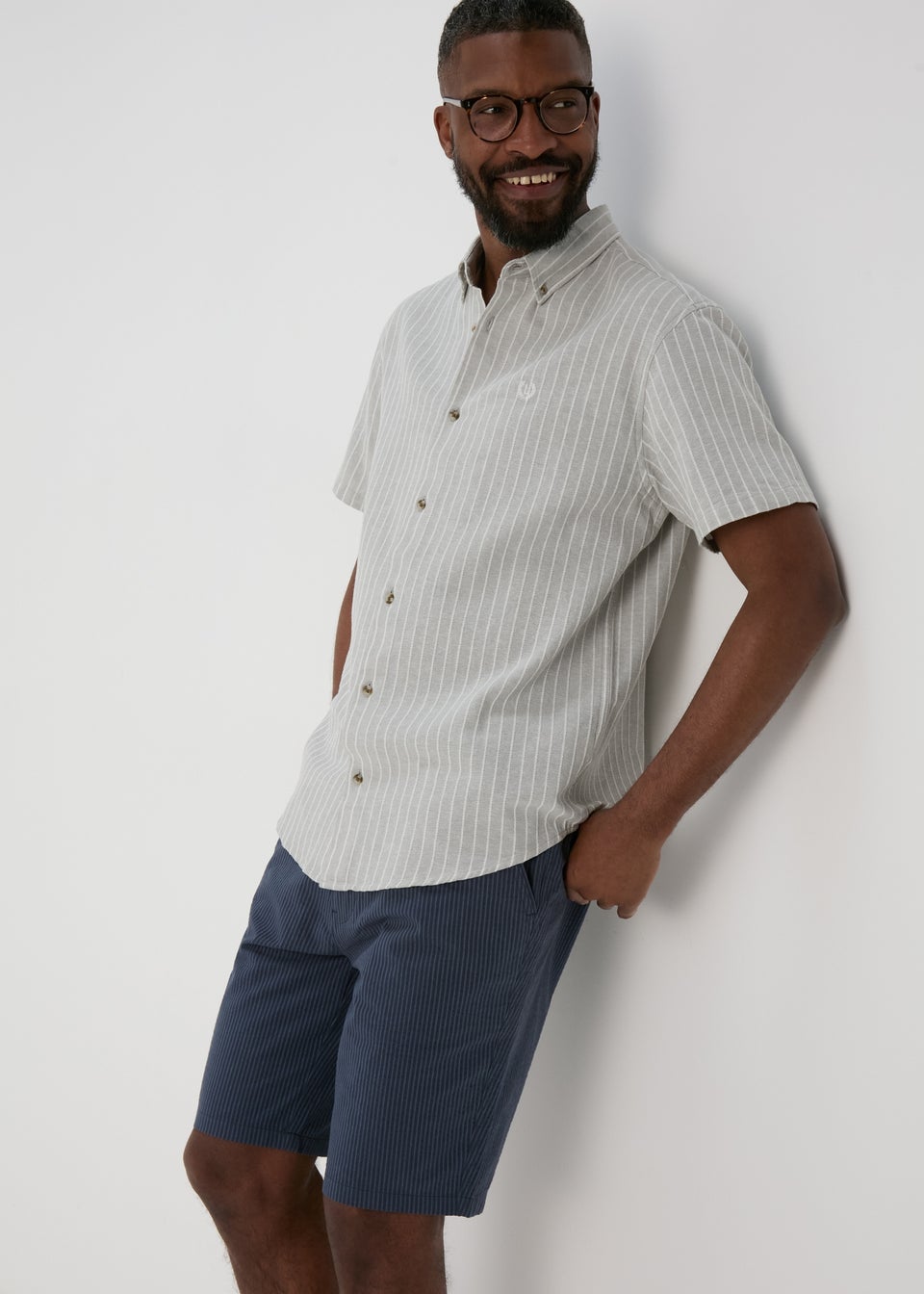Navy Seersucker Belted Shorts Matalan