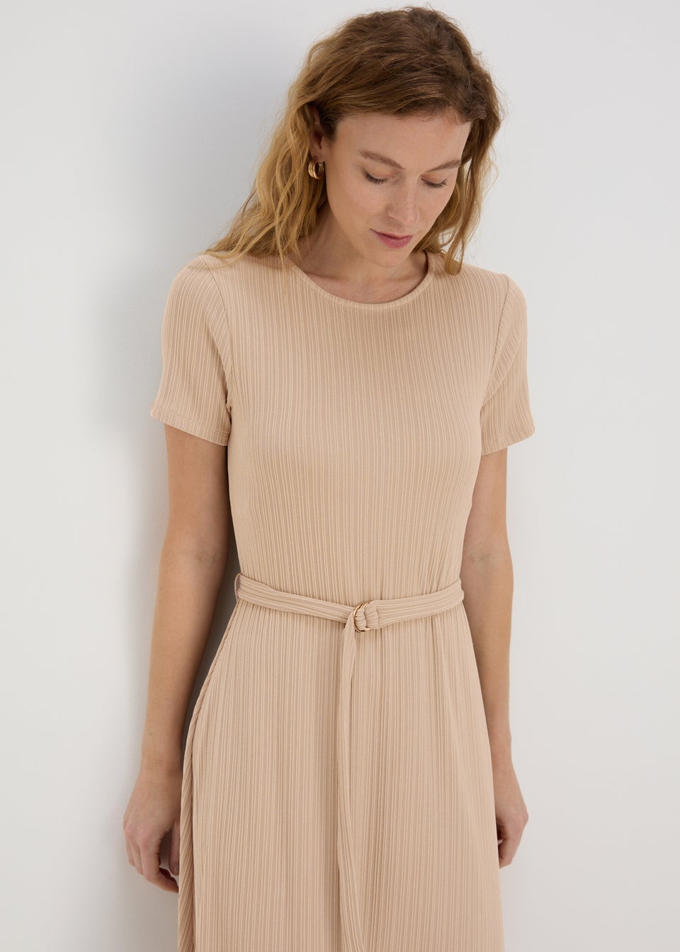 Et Vous Beige 3/4 Sleeve Midi Jersey Dress