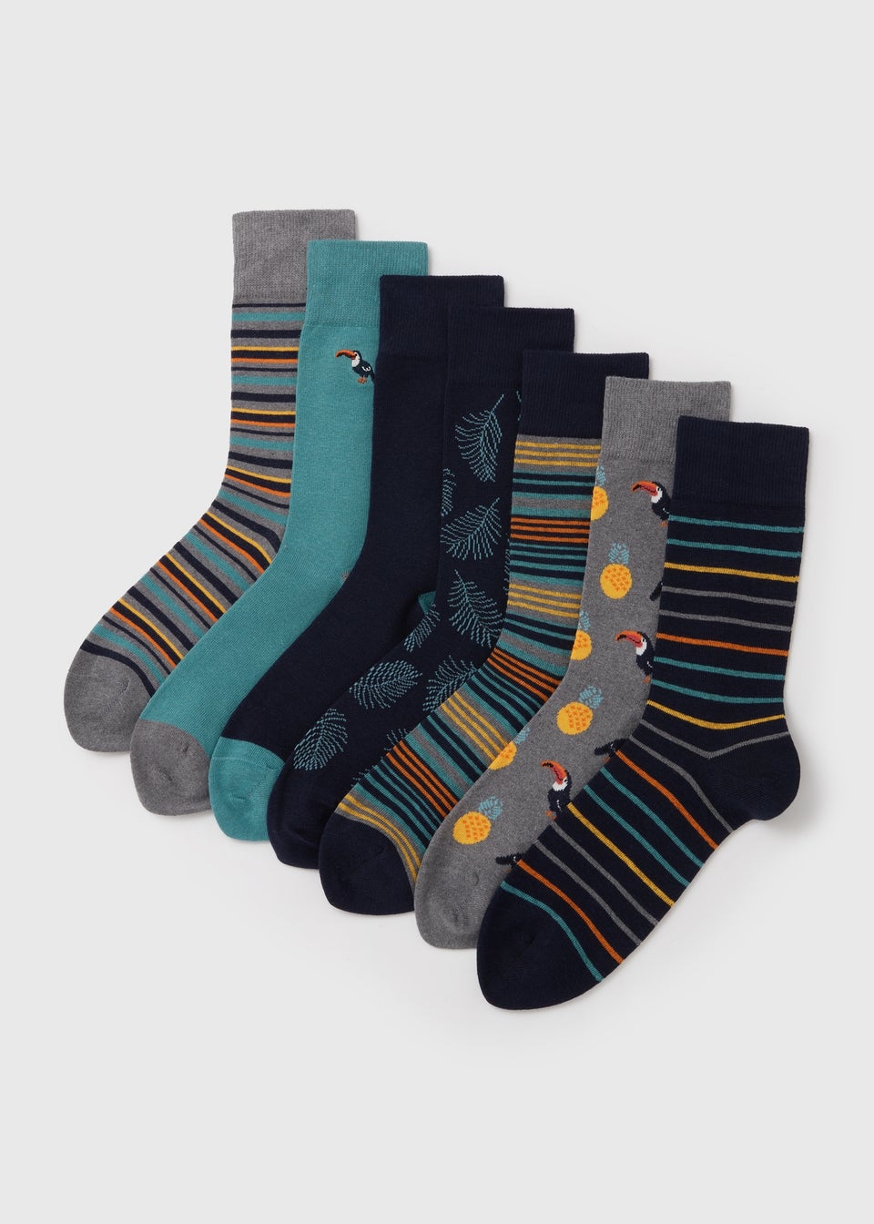 7 Pack Multi Colour Toucan Design Socks