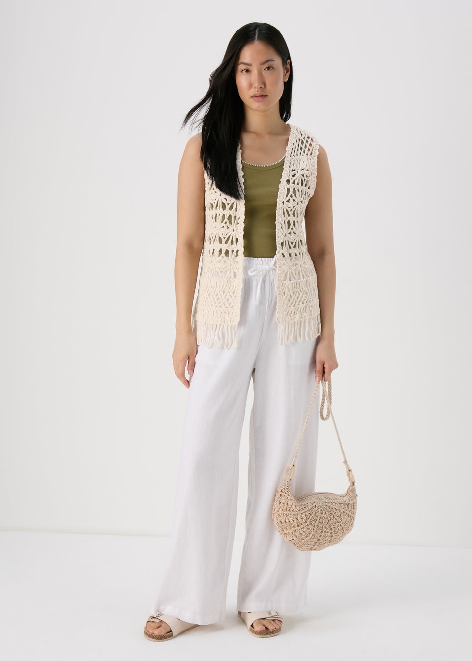 Cream Fringe Hem Waistcoat