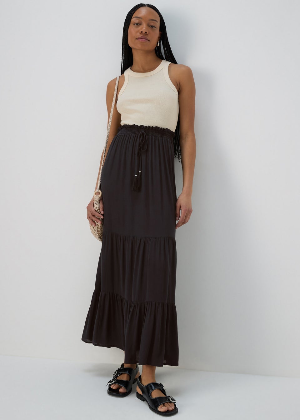 Black Crinkle Viscose Skirt Matalan