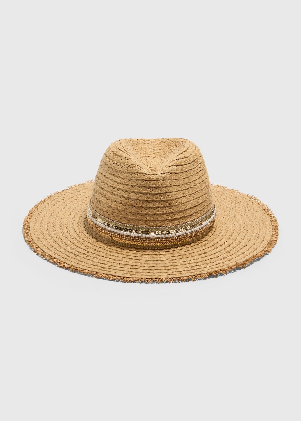 Natural Beaded Trilby Hat