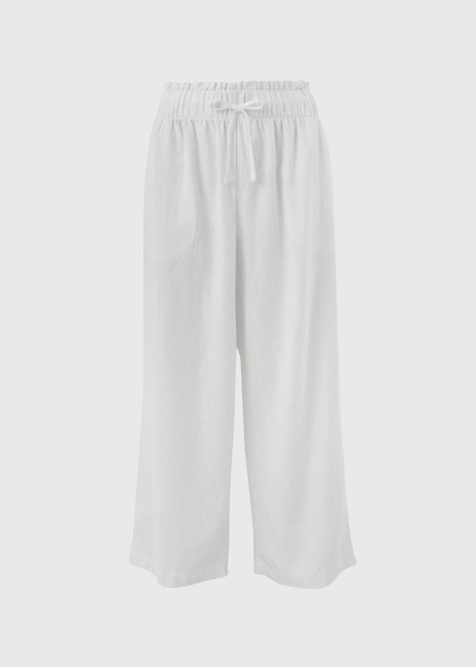 White Linen Wide Leg Crop Trousers Matalan