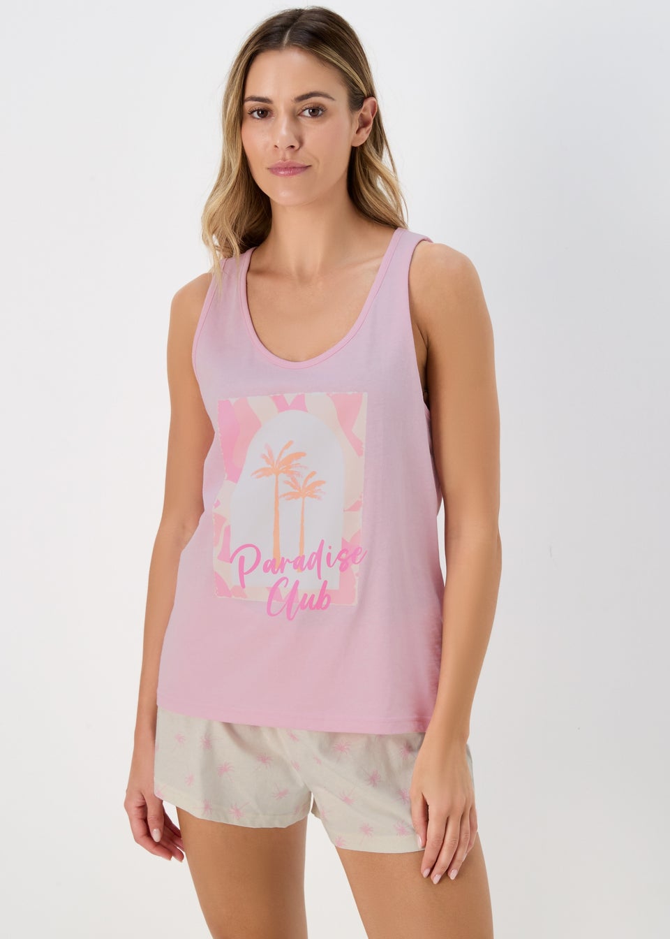 Pink Ribbed Vest & Shorts Viscose Pyjama Set