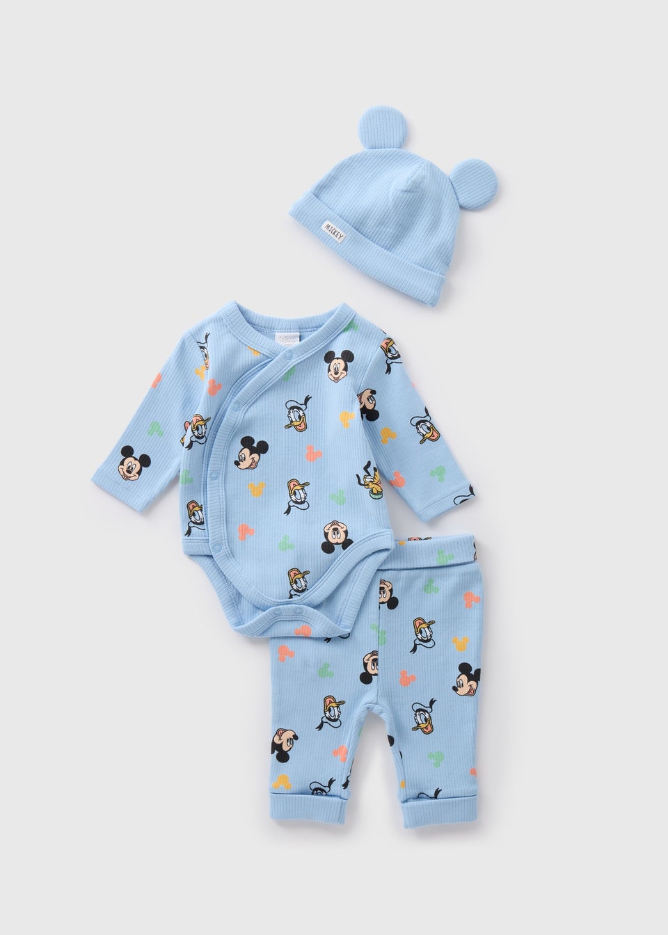 Disney Baby Blue Mickey Mouse 3 Piece Bodysuit Set Newborn 18mths Matalan