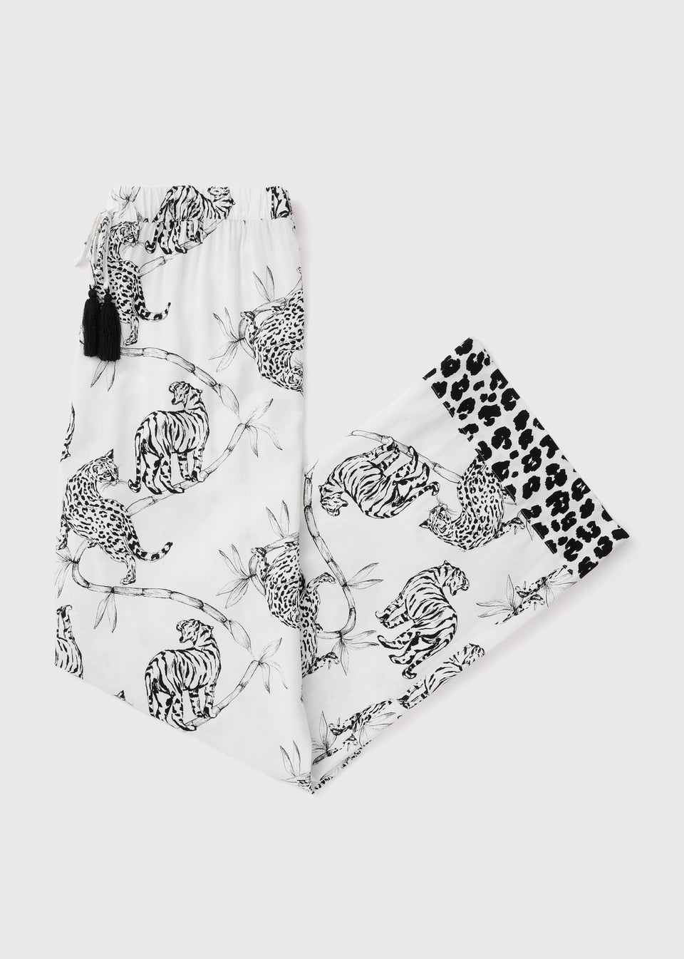 Cream Animal Print Wide Leg Viscose Pyjama Bottoms