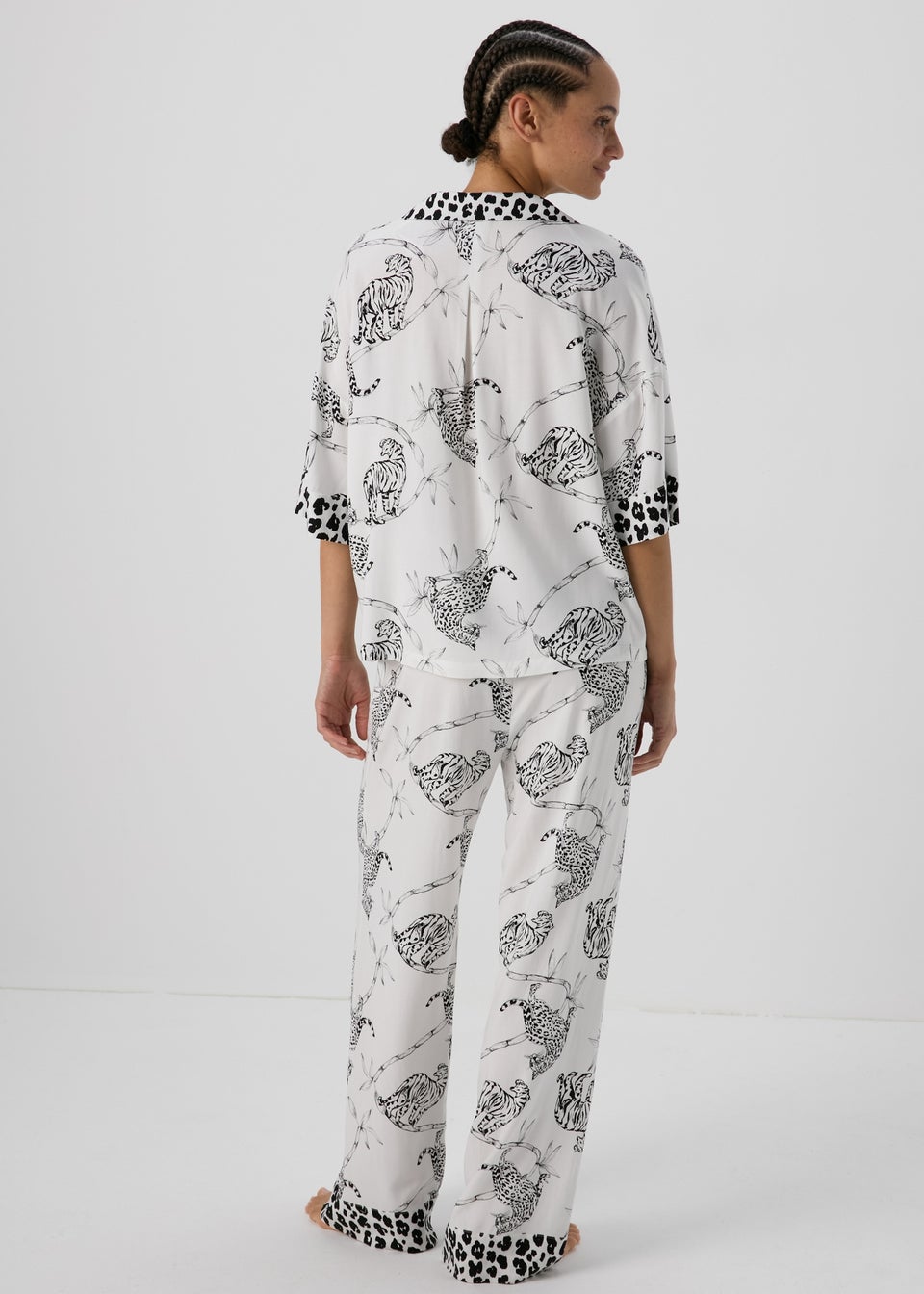 Cream Animal Print Wide Leg Viscose Pyjama Bottoms Matalan
