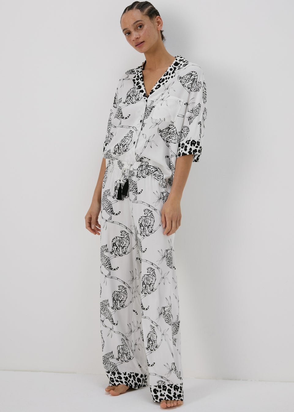 Cream Animal Print Wide Leg Viscose Pyjama Bottoms Matalan