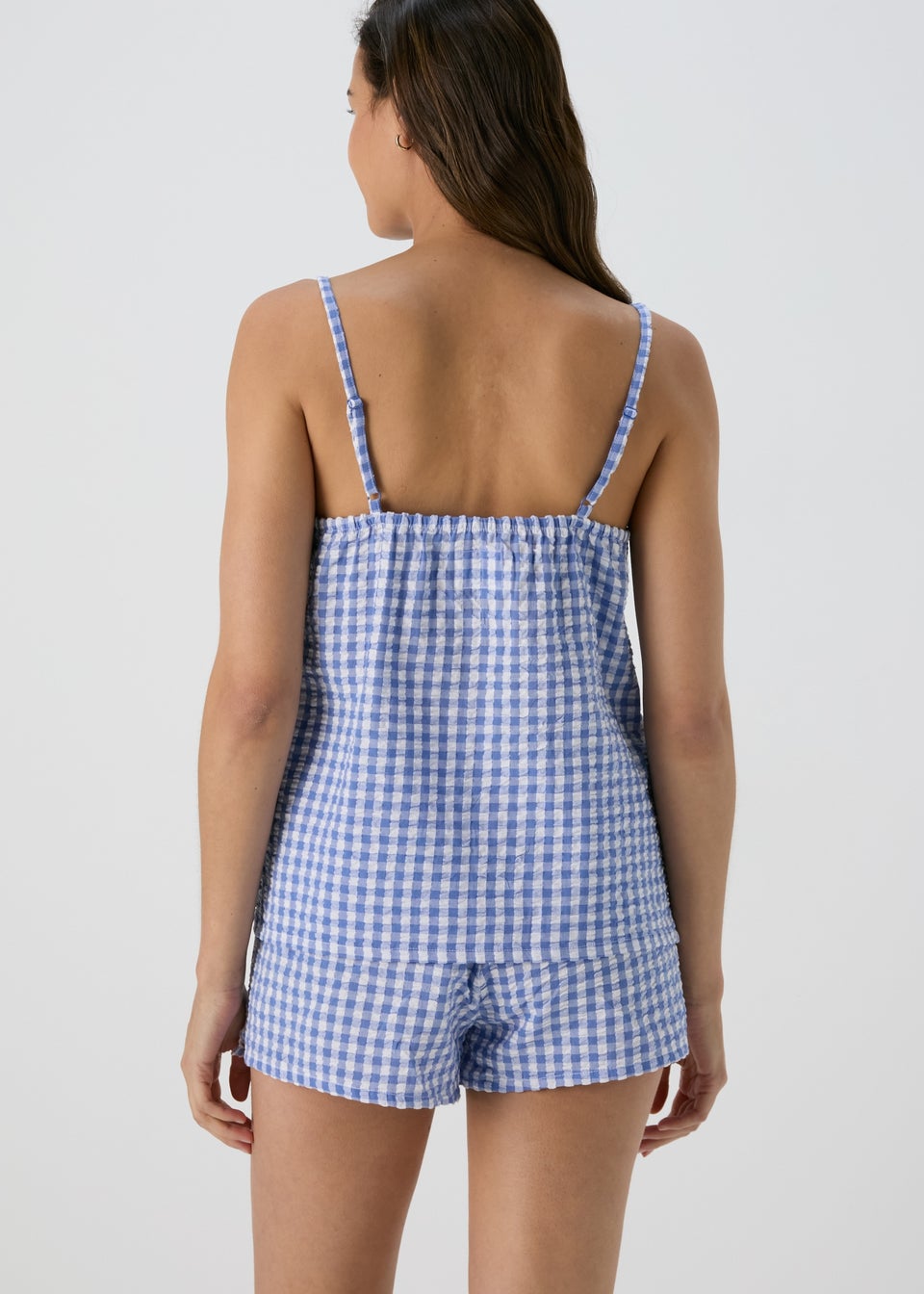 Blue Gingham Knit Textured Cami Pyjama Set