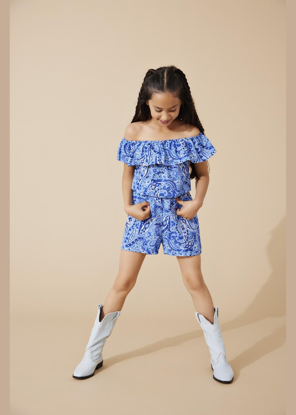 ONLY Girls Blue Paisley Playsuit 6 14yrs Matalan