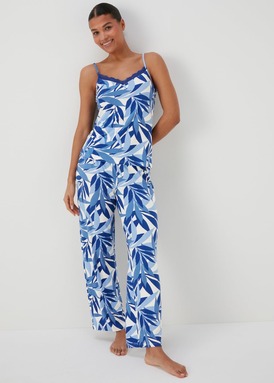 Blue Leaf Print Cami Pyjama Set