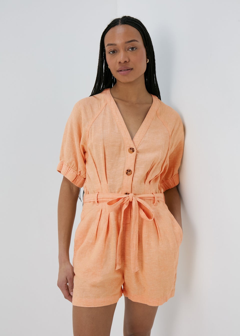Apricot Linen Playsuit Matalan