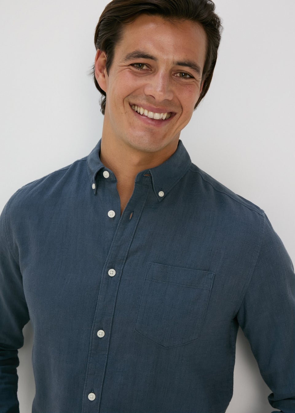 Navy Roll Sleeve Linen Viscose Shirt