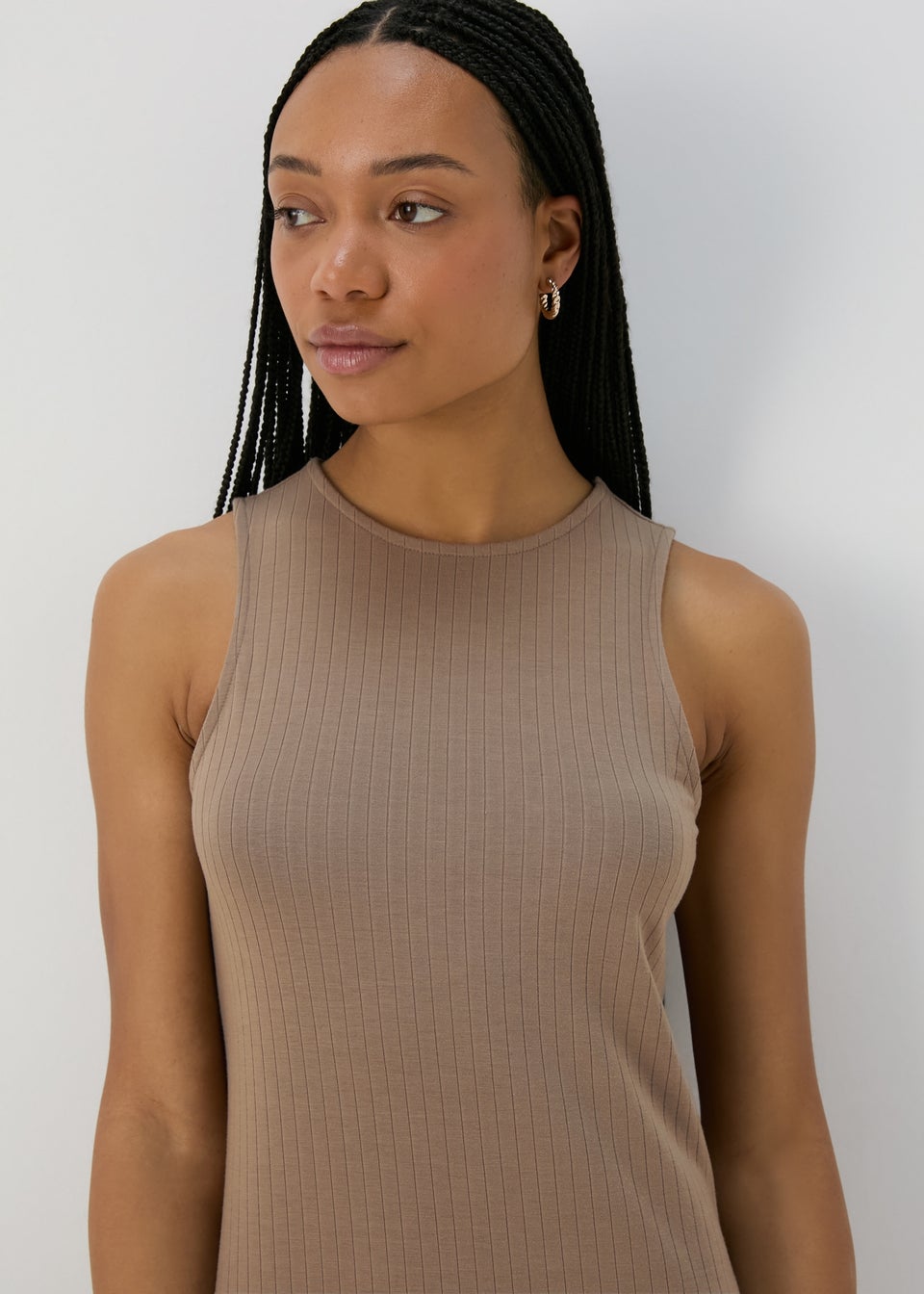 Taupe Racer Ribbed Mini Dress