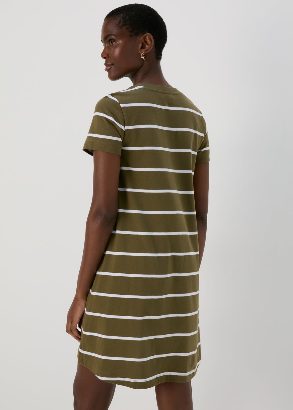 Khaki Stripe Jersey Mini T-Shirt Dress