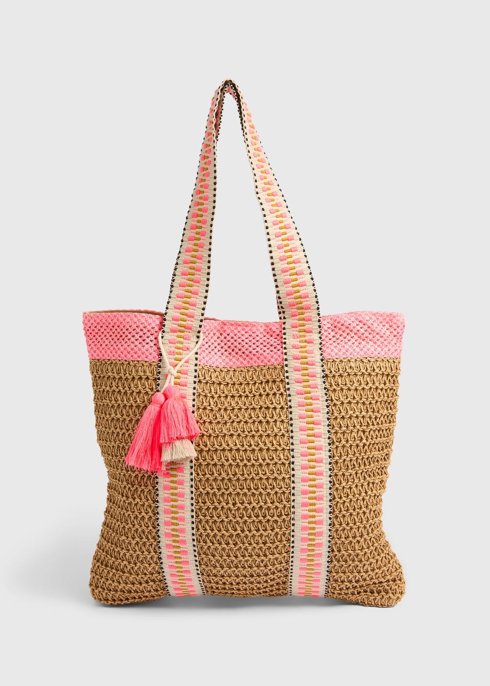 Natural Pink Straw Detail Bag