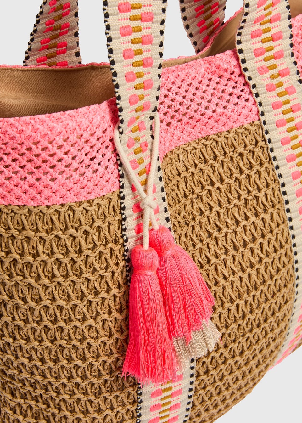 Natural Pink Straw Detail Bag