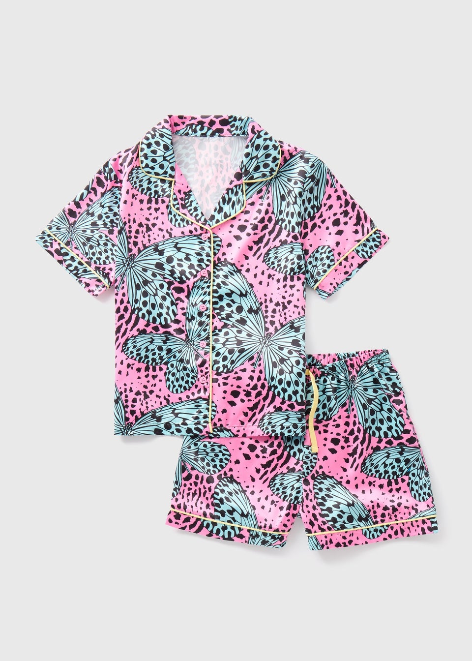 Girls Blue Butterfly Print Satin Pyjama Set (4-13yrs)