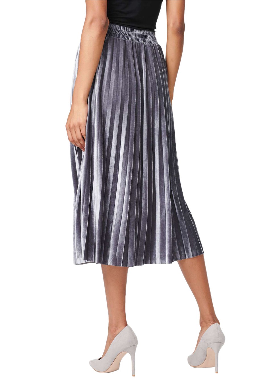 Izabel London Silver High Waist Pleated Midi Skirt